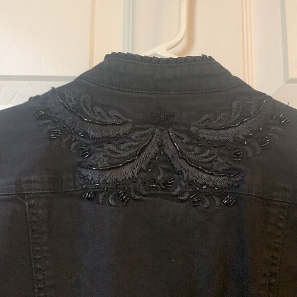 CHICOS JACKET BOHO BLACK BEADED LONG SLEEVE BLACK DENIM CORPCORE SZ MED - Picture 6 of 6